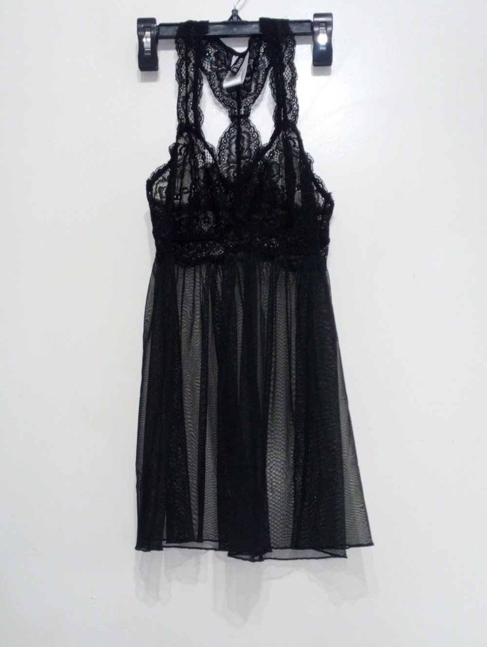 Adore Me Black Lace Sheer Babydoll Chemise